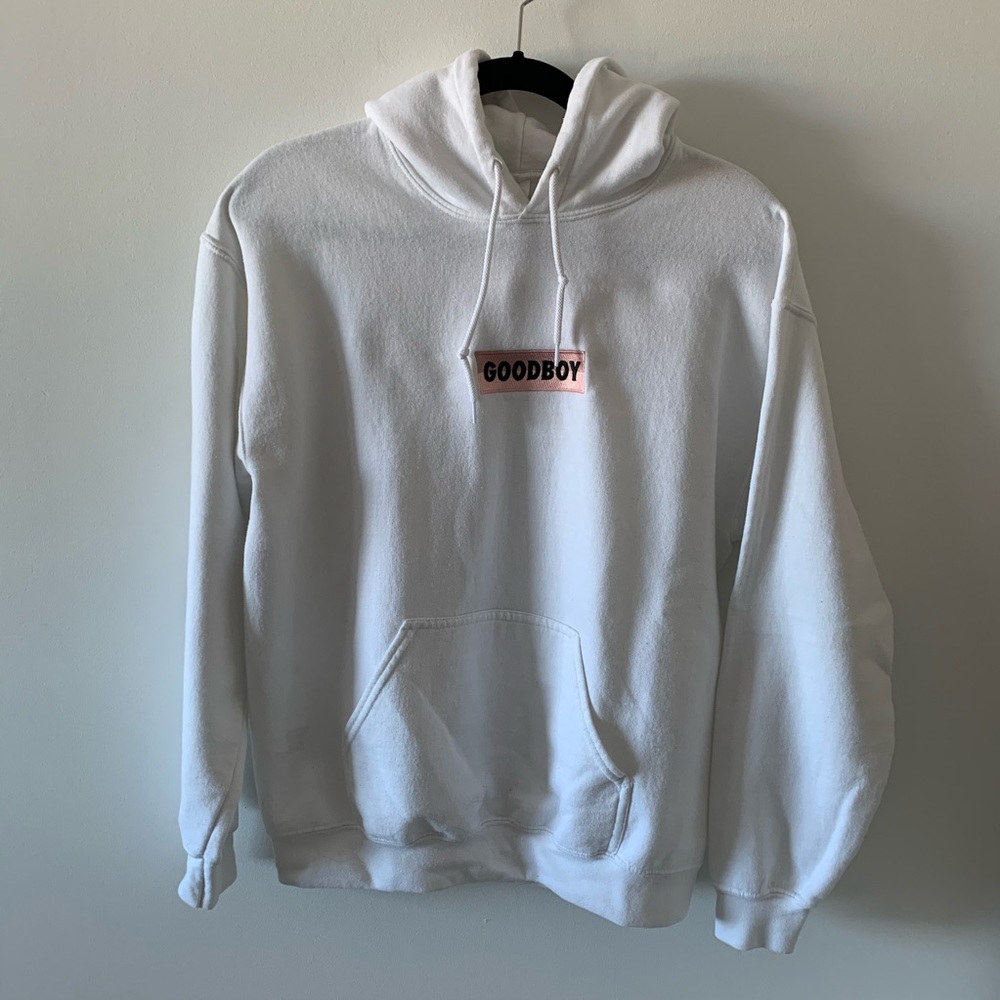 Gildan hoodie size medium pink patch ‘GOODBOY’